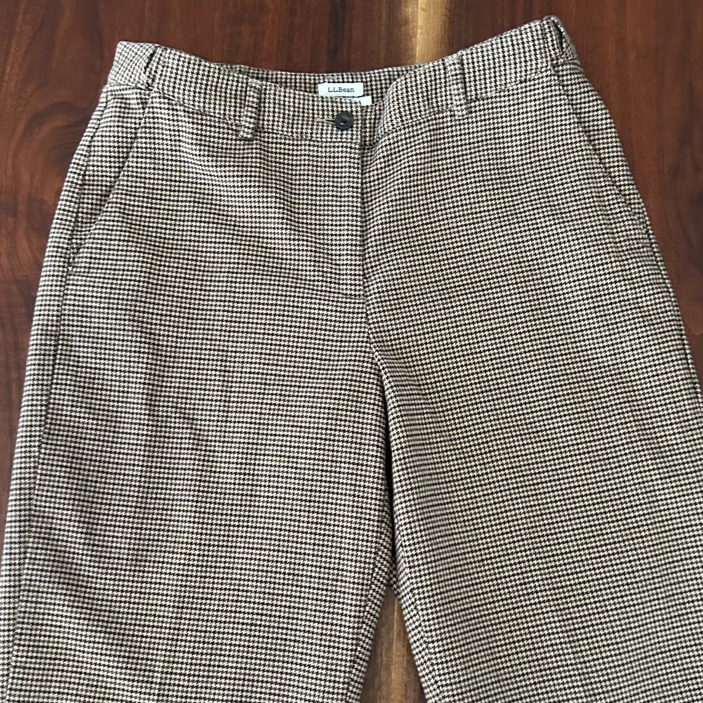 L.L. Bean Classic Fit Houndstooth Pants Tan Brown Size 8